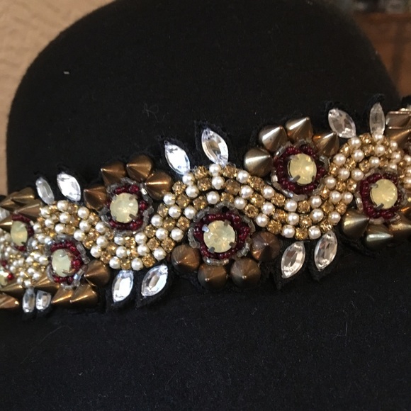 Black Floppy Wool Hat Added Bling - Picture 2 of 4